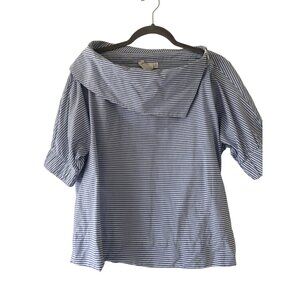 Finley Skipper Striped Blue White Nautical Poplin Top